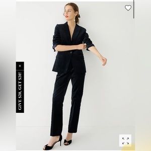 NWT J. Crew Willa Blazer and Full Length Kate Straight Leg Pant in black velvet